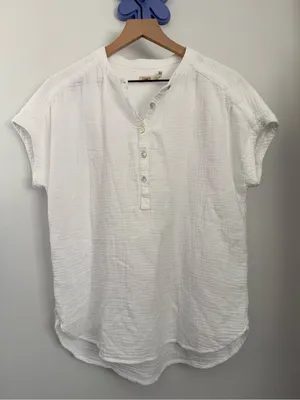 Faherty XS Dream Cotton Gauze Henley Short Sleeve Shirt White Crew Coastal thumbnail 2
