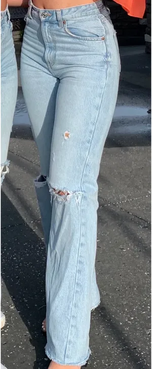 Zara Wide Leg High Waisted Denim Blue Jeans Size 4 thumbnail 1