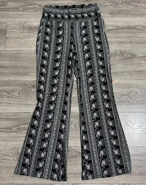 Womens Elephant Print Bell Bottom Pants Black White Boho Flare‎ Leg Stretchy XL thumbnail 1