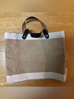 Shorebags Jute Cotton Lined Mini Preppy Coastal Beach Resort Market Tote Bag thumbnail 2