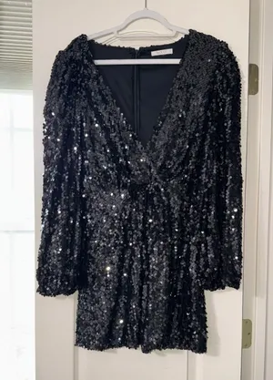 Black Sequin Longsleeve Mini Dress thumbnail 3