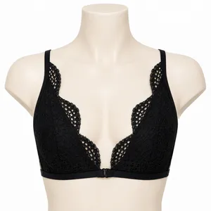 Victoria's Secret M Bralette Black Lace Racerback Front Clasp Scalloped Trim thumbnail 2