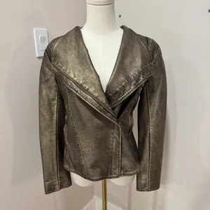 V Cristina Faux Leather‎ Bronze Gold Jacket Medium thumbnail 2
