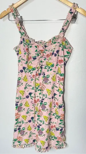 Urban Outfitters Womens Pink Fruit Print Lace Up Mini Babydoll‎ Dress Size XS thumbnail 1