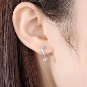 18K White Gold Plated Moon Stars Dangle Drop Earrings thumbnail 4