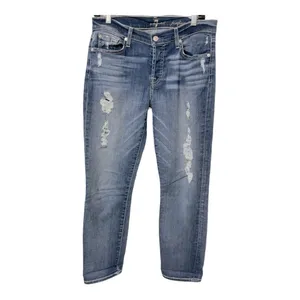 7 For All Mankind Josefina Skinny Boyfriend Jeans Size 28 mid Wash Distressed thumbnail 2