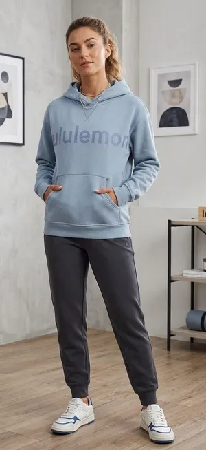 Lululemon All Yours Hoodie Chambray Logo Hooded Athletic Sweater Size 8. thumbnail 1