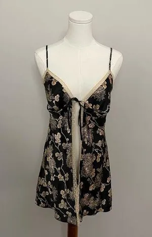 Vintage Victorias Secret Top Cami Nighty Babydoll Lace Floral Tie Front Y2K thumbnail 1