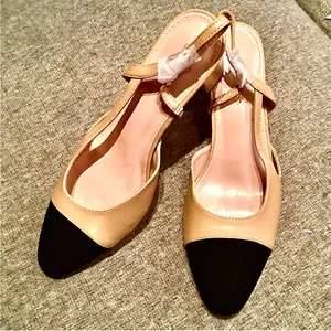 NWOB Carcuume Women's Slingback Heels, Two Tone Sexy Casual Low Chunky Heels. thumbnail 3