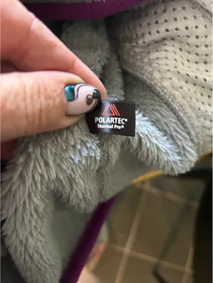 Patagonia Polartec Thermal Pro Gray and Purple Fleece Pullover Jacket Sz S thumbnail 6