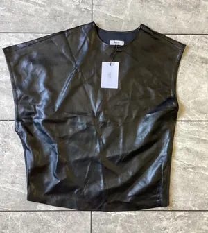 Agolde Corrine Tee Leather Draped Shell Top Black Detox A7440-1287 Women S NEW thumbnail 1