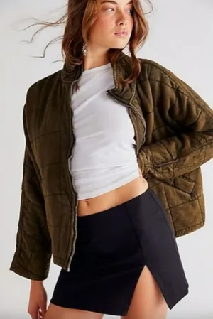 Free People Dolman Quilted Knit Jacket in Dusted Military Grunge Green Medium thumbnail 10