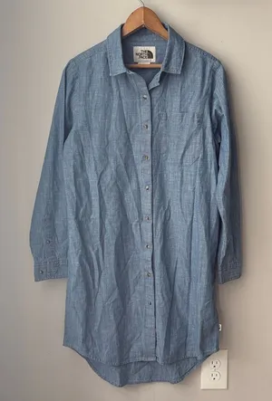 The North Face Black Chambray Long Sleeve Button Shirt Dress Indigo Denim thumbnail 1