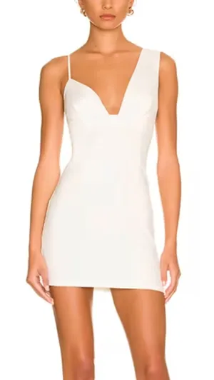 Superdown White Bodycon Slip Dress SMALL Plunging Asymmetrical Club Revolve NEW thumbnail 1