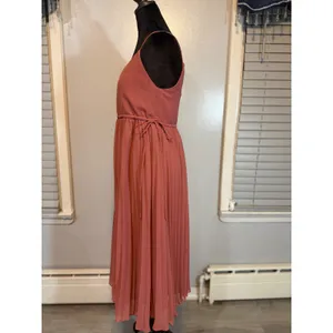 ASOS Y2K Dusty Rose Pleated Midi Dress Strappy Chiffon A-Line XS US 2 thumbnail 2
