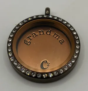 Origami Owl‎ Floating Locket Pendant Medium Brown Crystal Grandma Plate thumbnail 1