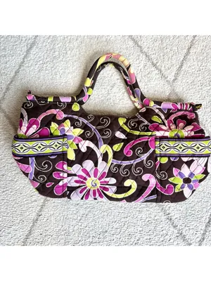 Vera Bradley Quilted Shoulder Bag Floral Brown Pink Purple Green Cotton Purse thumbnail 3
