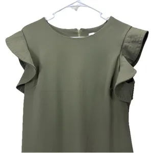 Calvin‎ Klein Army Green Ruffle Stretch Crepe Sheath Dress Size 14 thumbnail 4