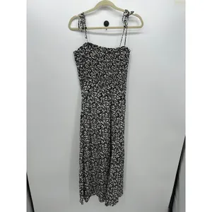 Madewell Black White Abstract Petal Smocked Tie Strap Midi Dress 8 Cottagecore thumbnail 2