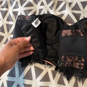 Mistress Rocks LA Black Tan Lace Satin Sleeveless Cropped Bustier Top Size‎ M thumbnail 6