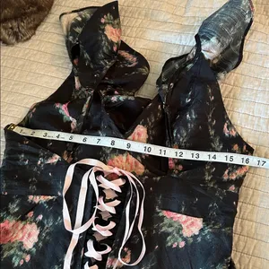 Love shack fancy cosmo rare black floral ruffle silk high low midi dress M L​​ thumbnail 11