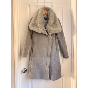 Club Monaco Evangah Wool Coat Heather Grey Small Vintage‎ Faux Fur Slavic thumbnail 4