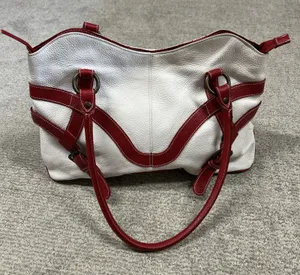 Maurizio Taiuti Leather Large Shoulder Bag Purse Tote Red White thumbnail 1