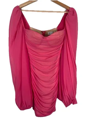 Oh Polly Hot Pink Stretch Bodycon Long Sleeve Ruched Party‎ Mini Dress Size 4 thumbnail 1
