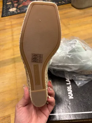 Karl Lagerfeld Mint Espadrille Wedge Mules with Gold Logo thumbnail 4
