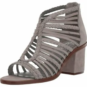 Vince camuto braided leather strappy chunky heel open toe taupe brand new thumbnail 1
