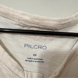 Pilcro Ruched Henley Tee XS Ivory Cream Button Front Cotton Anthropologie Top thumbnail 6