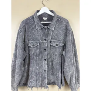 Pol Women’s Corduroy Button Distressed Gray Raw Hem Jacket Plus Size 3XL thumbnail 2
