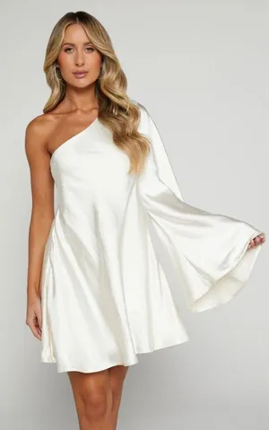 NWT Showpo Mini one shoulder long sleeve dress in pearl size 2 thumbnail 1