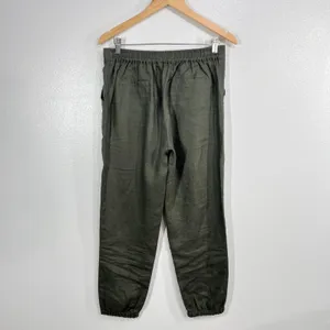 IXIMO Women's Medium Green 100% Linen Tapered Drawstring Pants Lagenlook Coastal thumbnail 4
