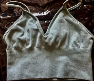 ALO YOGA Define Luxe V Neck Bra size M Sage Green Gym Run Workout thumbnail 1
