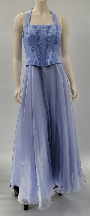 Michelangelo Gown Womens 6 Blue Beaded Whimsical Fairy Corset Halter Prom Dress thumbnail 1