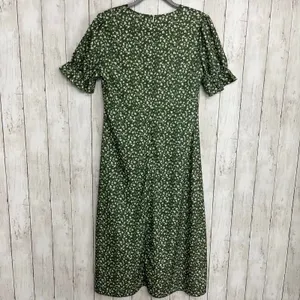 Unbranded Green White Dainty Floral Short Sleeve Button Faux Wrap Midi Dress thumbnail 2