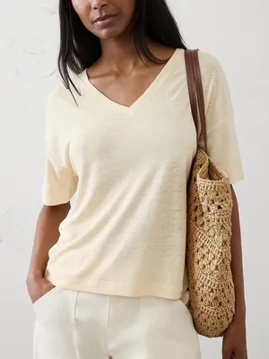 NWT Banana Republic Linen Blend V-Neck Shirt Size Medium light pastel yellow new thumbnail 1