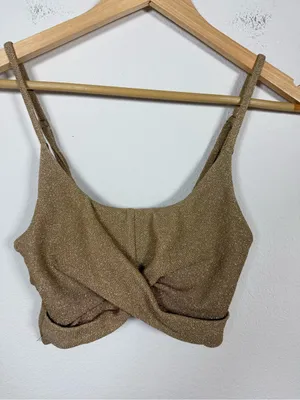Beach Riot Kenzi Bikini Top Gold Shimmer Twist Front Swim Top Size S thumbnail 4