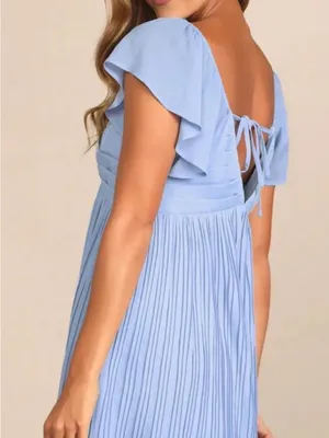 Lulu's Amalfi Coast Light Blue Pleated Flutter Sleeve Mini Dress thumbnail 2