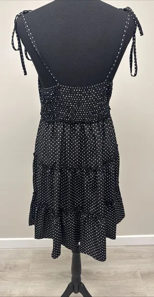 Greath Black White Polka Dot Tiered Midi Dress Tie Strap Womens Medium thumbnail 4