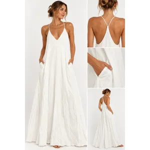 Seven Wonders Revolve Aidana Maxi Dress White Sz Large Beach Minimalist Pockets thumbnail 2