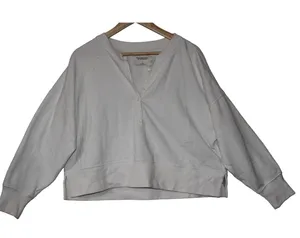 Abercrombie & Fitch Soft A&F White Fleece Button Down V-Neck Sweater Size Large thumbnail 1