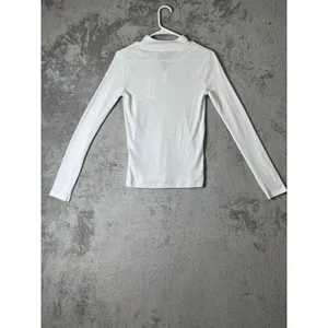 Vince Half Zip Mock Neck Pullover Optic White Small Cotton Modal Long Sleeve New thumbnail 3