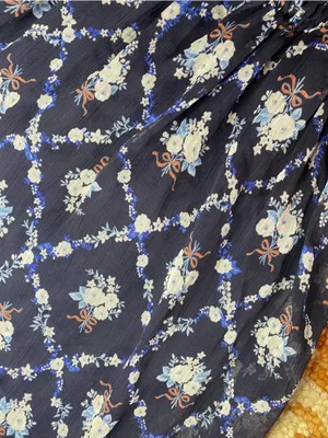 🌸Lauren Conrad Navy Blue Floral Smocked Puff Sleeve Square Neck Short Dress S thumbnail 6