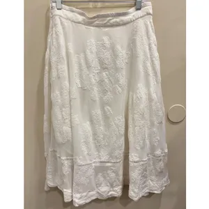 Soft Surroundings White Floral Embroidered Lace Trim Crepe Midi Skirt Large Boho thumbnail 3