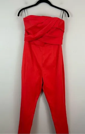 Rachel Rachel Roy | Red Strapless Jumpsuit Ruched Bodice Size 2 thumbnail 1