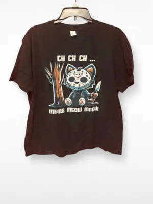 Horror Cat "Ch Ch Ch Meow" Jason Voorhees Tee XL thumbnail 2