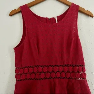 🦋 Free People Pink Burgundy Fit & Flare Lace Cut Out Mini Dress Swiftie Taylor thumbnail 4