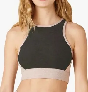 Beyond Yoga Spacedye On Block Sports Bra High Neck Small Black Gray Colorblock thumbnail 1